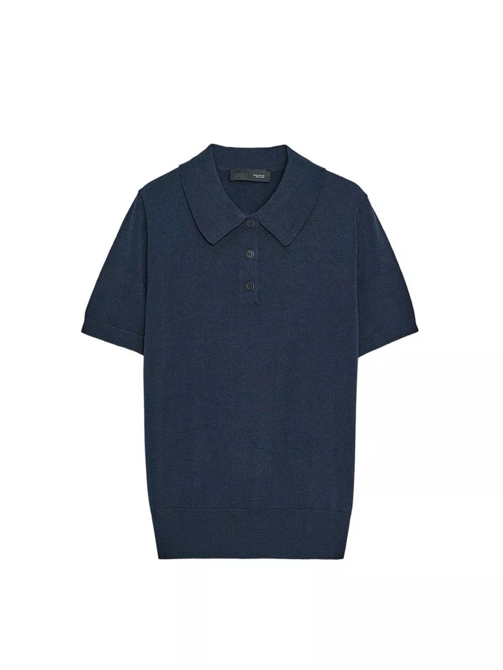 ZARA Short Sleeve Knit Polo Top Navy Size Small